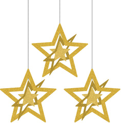 NYE Gold Star Decoration, 3pk