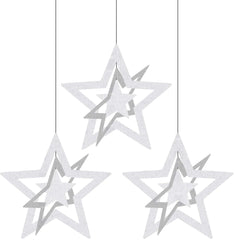 NYE Silver Star Decoration, 3pk