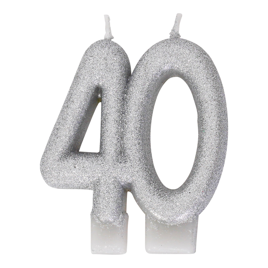Silver Glitter 40 Number Candle