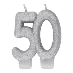 Silver Glitter 50 Number Candle