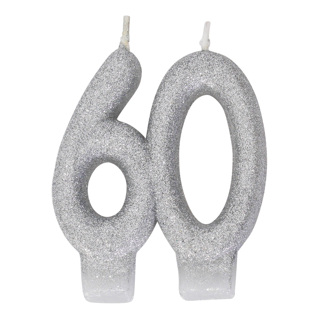 Silver Glitter 60 Number Candle