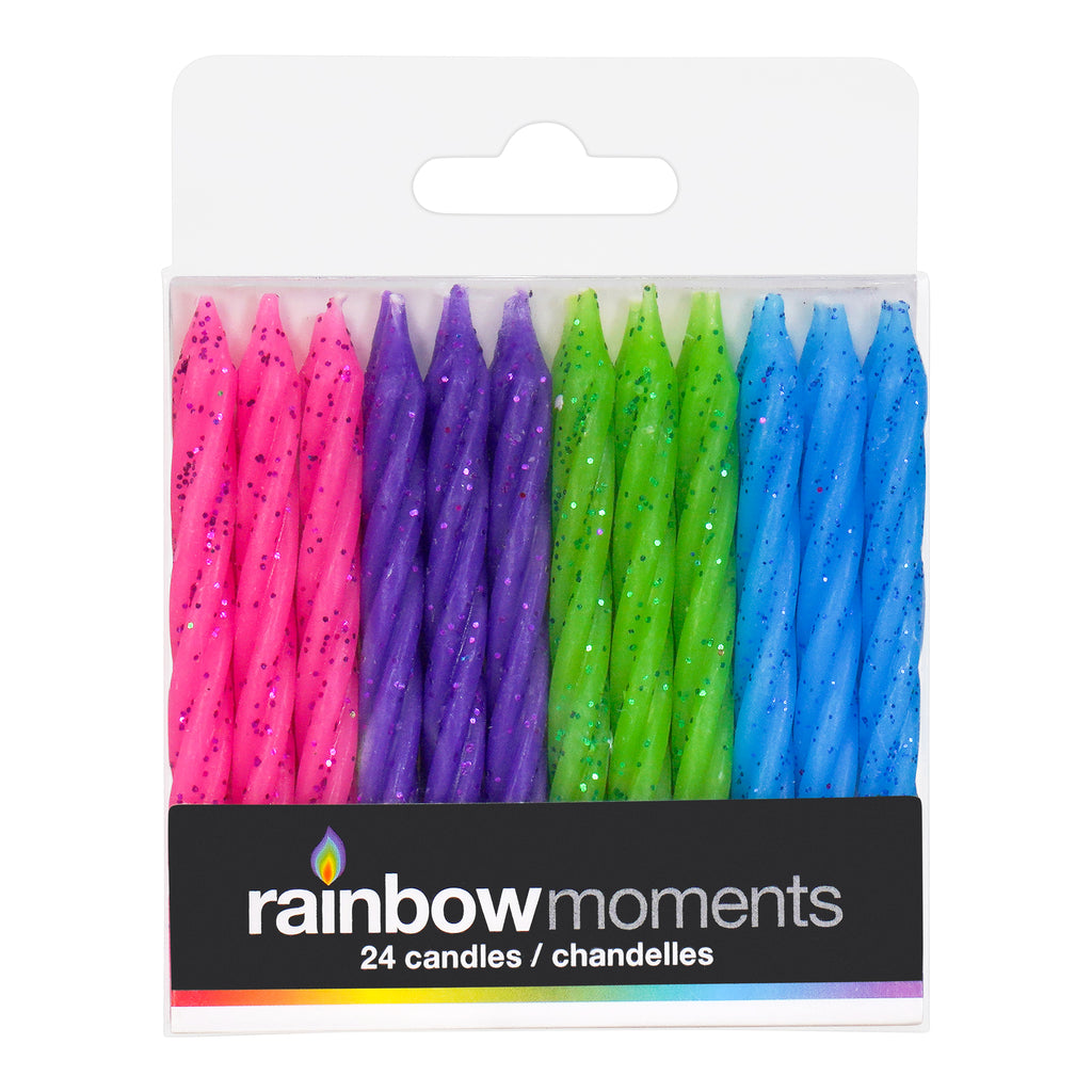 Multicolor Bright Glitter 3.15 in Spiral Candle (24-pack)