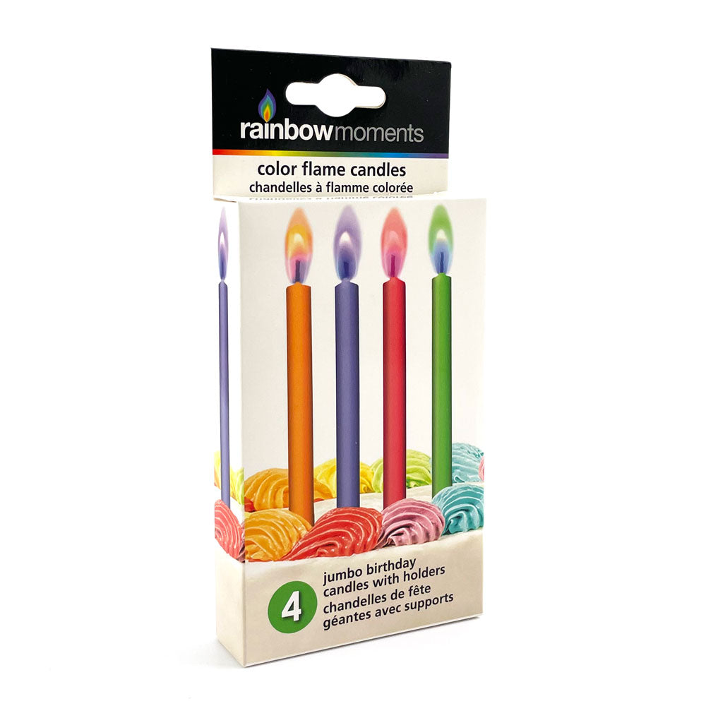 Jumbo Coloured Flame Birthday Candles (4 Pack)