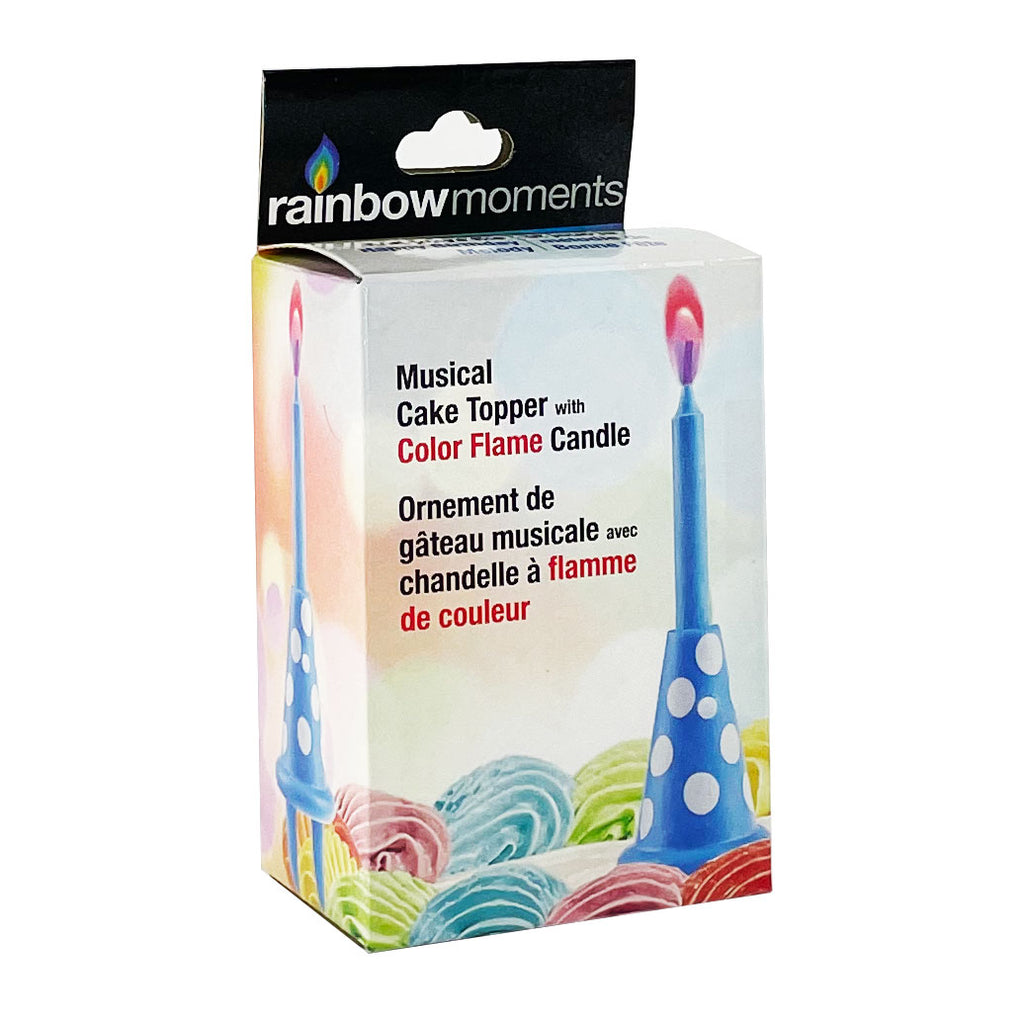 Blue Party Hat Cake Topper with Large Coloured Flame Candle