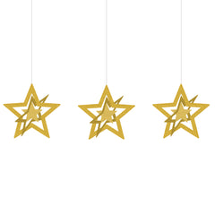 NYE Gold Star Decoration, 3pk