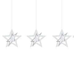 NYE Silver Star Decoration, 3pk