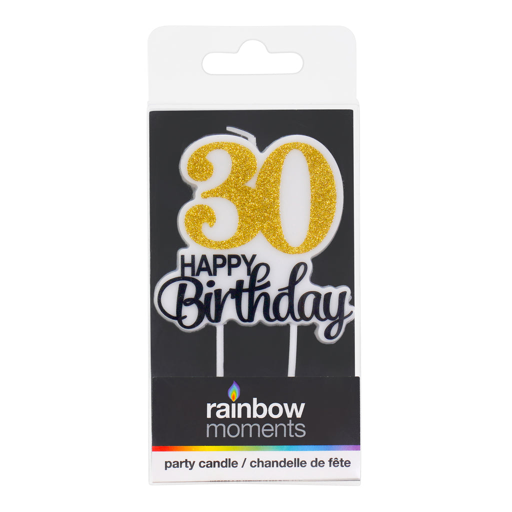 Gold Happy Birthday 30 Gold Pick Candle