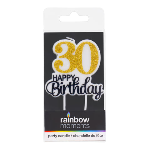 Gold Happy Birthday 30 Gold Pick Candle