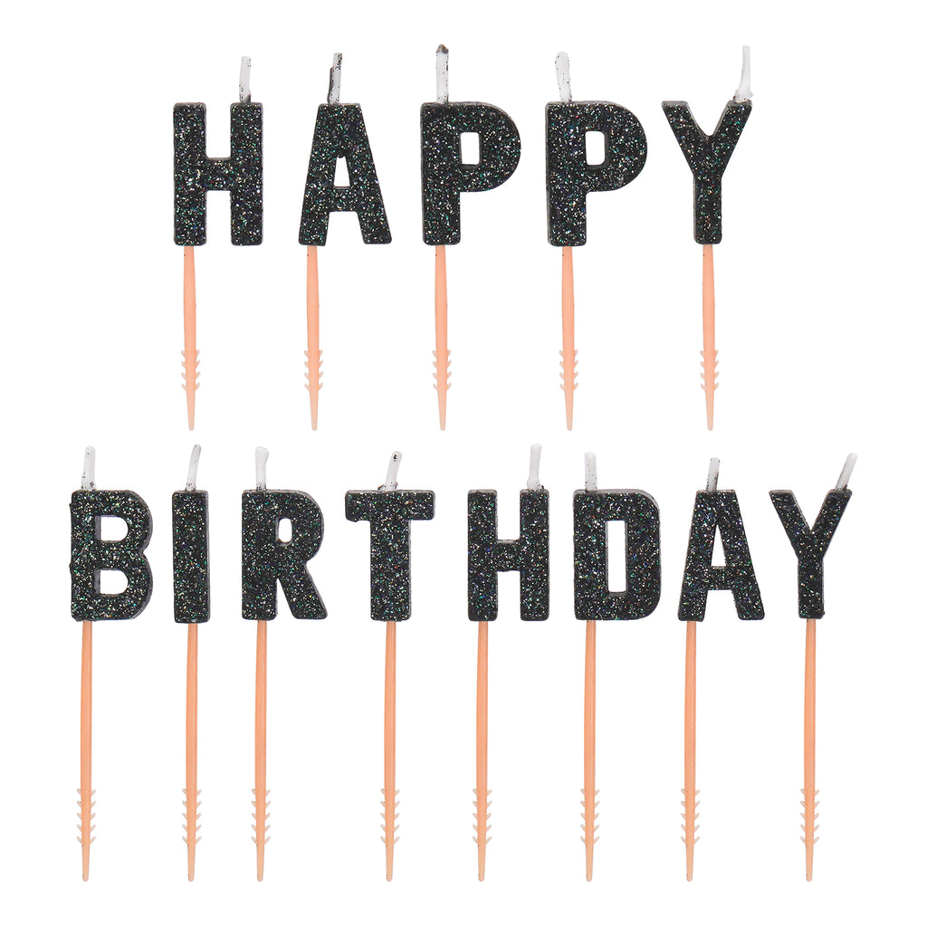 Black Glitter Happy Birthday Letter Candles