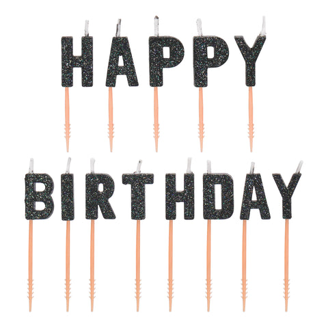 Black Glitter Happy Birthday Letter Candles