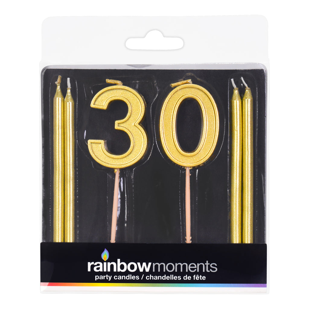 Gold Numbers and Candles Kit, 6cnt