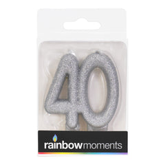 Silver Glitter 40 Number Candle