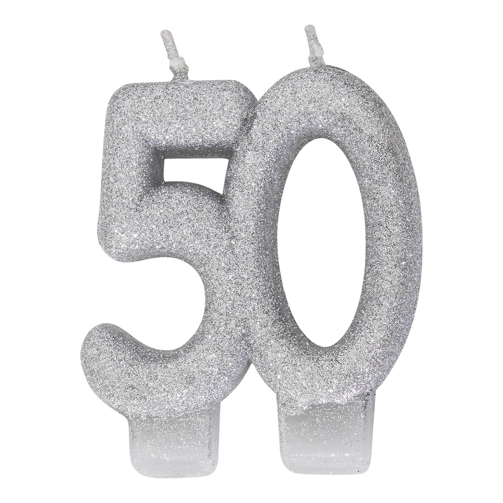 Silver Glitter 50 Number Candle