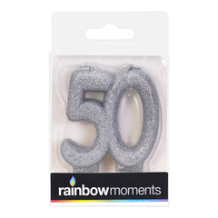 Silver Glitter 50 Number Candle