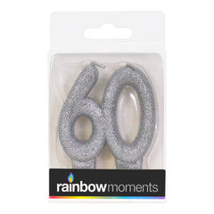 Silver Glitter 60 Number Candle