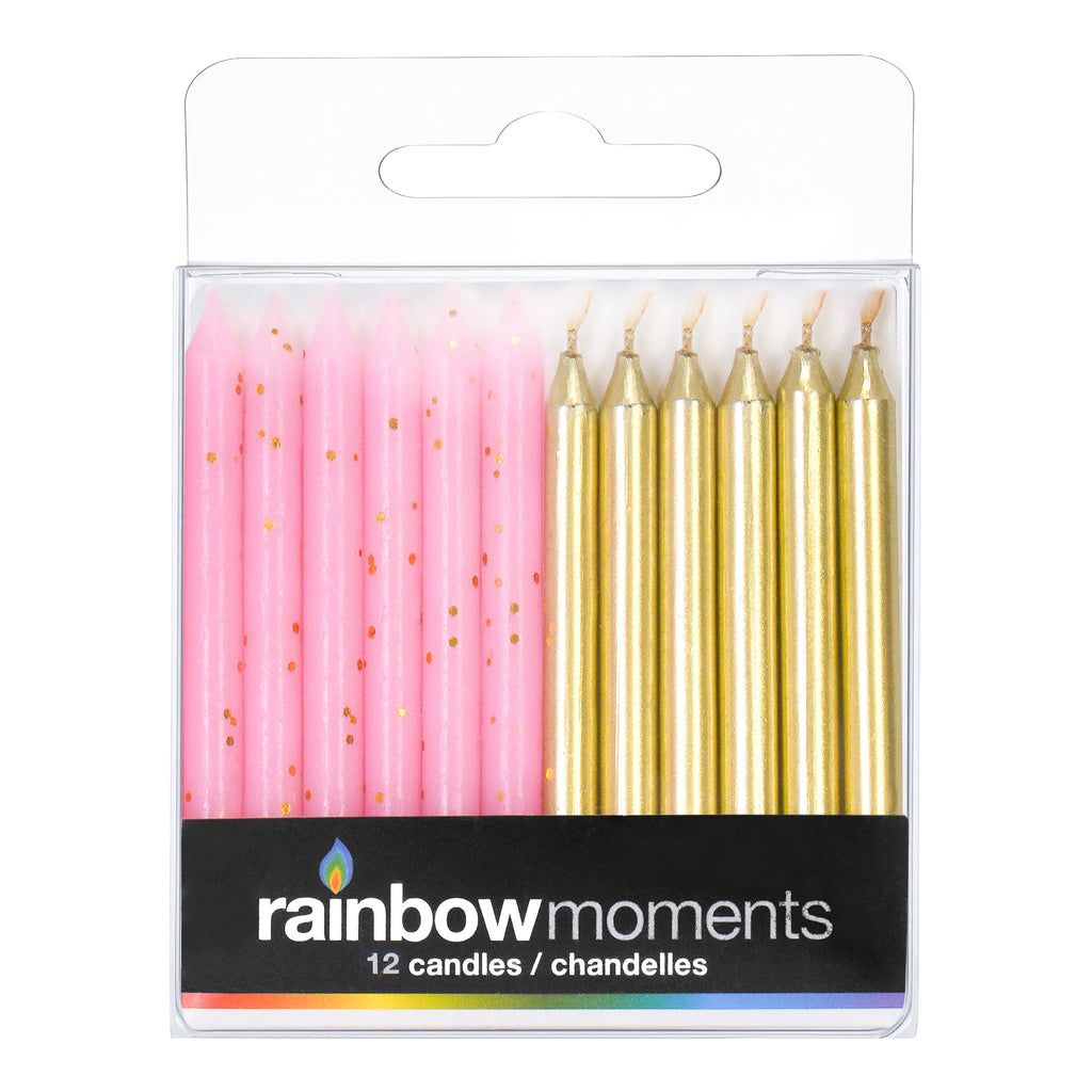 Pink & Gold Glitter Candles (12-pack)