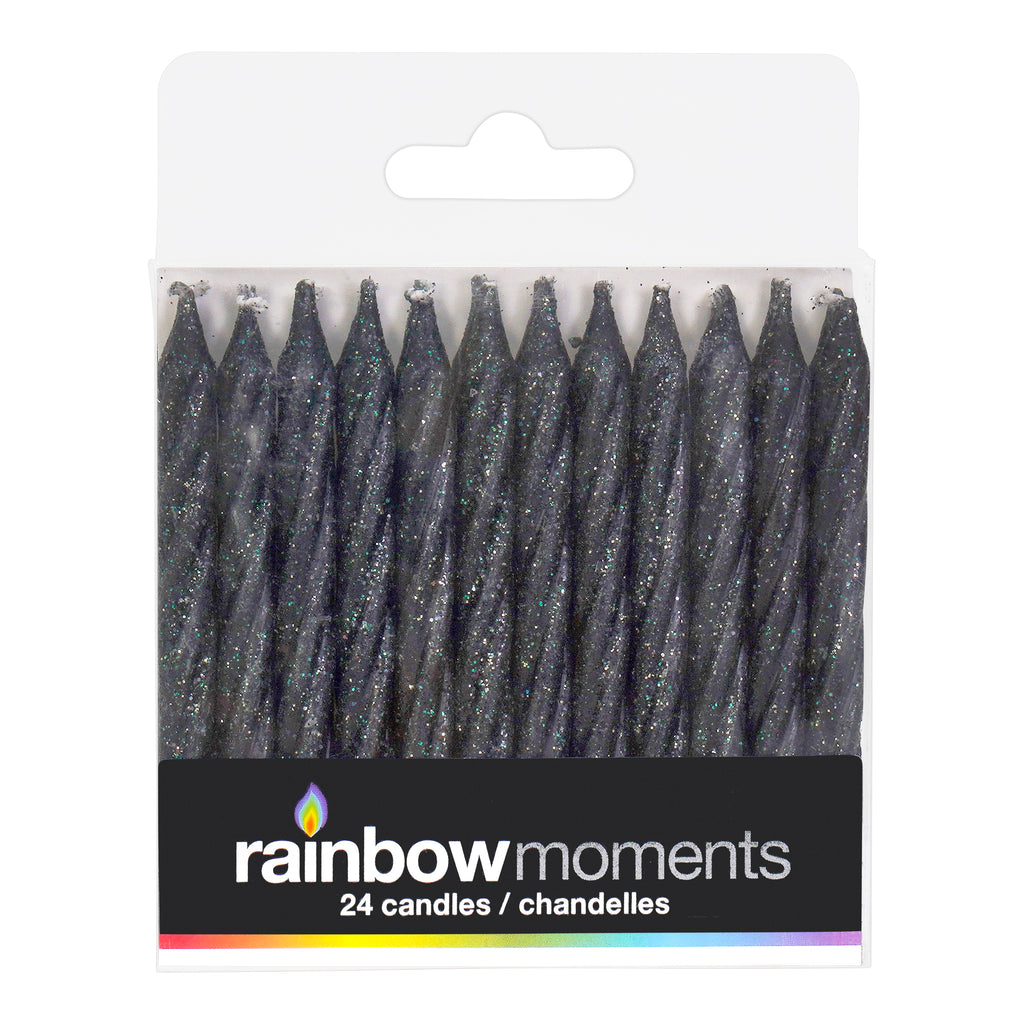 Black, Multicolor Glitter 3.15 inch spiral candle (24-pack)