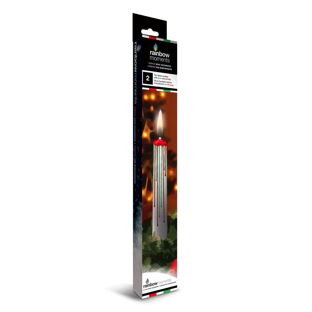Magic Colour Drip Christmas Candle - White with Red & Green Drip